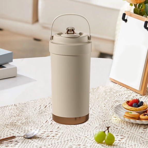 BRELIL Ceramic Liner Insulated Coffee Cup, Portable Double Drink Tumbler With Straw, 500ml Leakproof Travel Mug For Hot Cold Beverages, Office Commute Gym Hiking