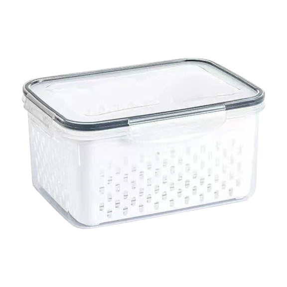 BRELIL Food Storage Containers for Fridge, 4 In 1 Produce Containers, Transparent Plastic Storage Box with Basket, Kitchen Fruit Vegetable Organizer for Household Fridge Countertop