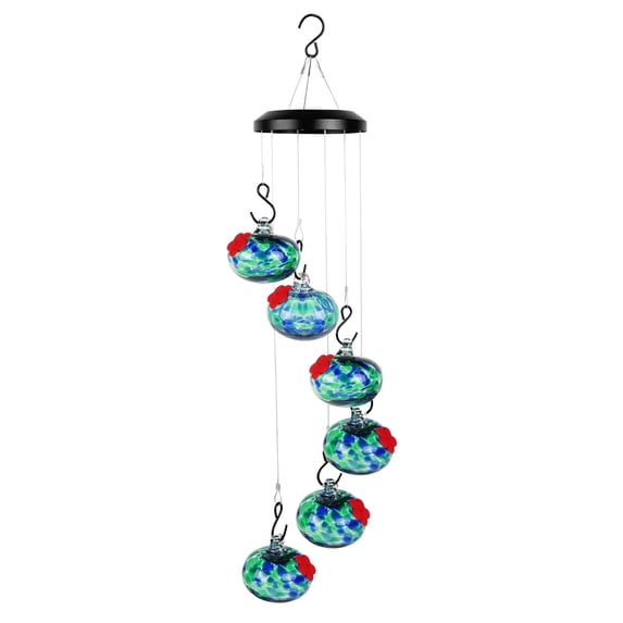 BRELIL Hummingbird Feeders Wind Chimes, Durable Glass Bird Feeder for Outdoors, Decorative Garden Patio Yard Decor with Multiple Feeding Stations, Gift for Mother Day Spring Summer Bird Watching
