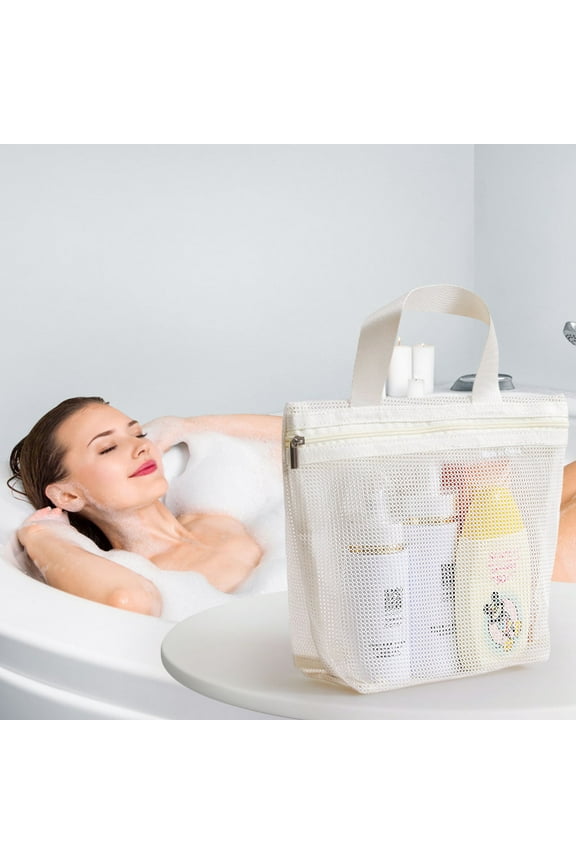 Ins Handbag Mesh Storage Bag, Breathable Hollowed-out Bath Washing Cloth Control Bag, Portable Travel Swimming Makeup Pouch for Beach Gym Shower Pool