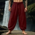 thumbnail image 1 of BRELIL Men Plus Size Harem Pants Loose Flowy Boho Lounge Trousers Drawstring Waist Vacation Casual Long Pants Solid Summer Fashion Outfits, Red XL, 1 of 6