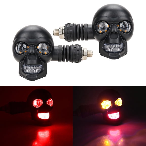 BRELIL Skull LED Turn Signal Lights, 2-Piece Motorcycle Turn Signals, Durable 12V Amber Daytime Running Lights, Universal Biker Accessories for Custom Bike and Davidson Modification