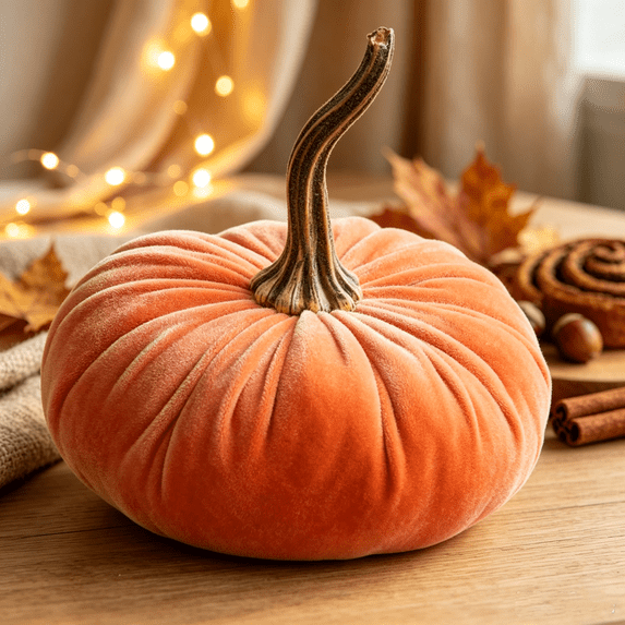 BRELIL Velvet Pumpkins Decor, Soft Stuffed Pumpkin Ornaments 15x15cm, Plush Autumn Halloween Thanksgiving Table Centerpiece, Fall Harvest Home Kitchen Shelf Decoration,1Pcs