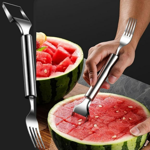 BRELIL Watermelon Cutter 2-in-1 Stainless Steel Fruit Slicer, Portable Watermelon Windmill Cutter Fork, Quick Fruit Slicing Tool for Home Kitchen Dining