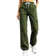 thumbnail image 1 of BRELIL Women Plus Size Cargo Pants Drawstring Loose Long Pants Solid Casual Streetwear Activewear Lounge Travel Outfits, Army Green 3XL, 1 of 7