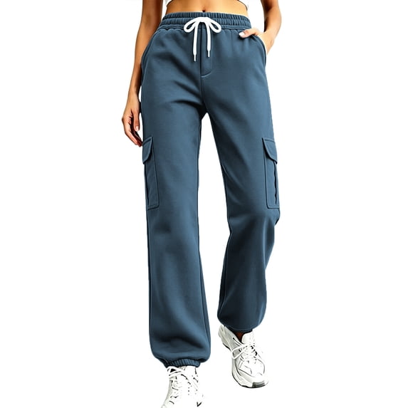 BRELIL Women Plus Size Cargo Pants Drawstring Loose Long Pants Solid Casual Streetwear Activewear Lounge Travel Outfits, Gray M