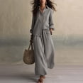 thumbnail image 1 of BRELIL Women Plus Size Two Piece Outfits Sets Long Sleeve Collared Button Shirt Wide Leg Pants Casual Lounge Set Solid Boho Vacation Travel Matching Tracksuit, Gray 2XL, 1 of 6
