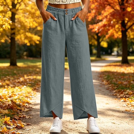 BRELIL Women Plus Size Wide Leg Elastic Waist Lounge Pants with Pockets Casual Solid Streetwear Long Trousers Vacation Travel Fashion Outfits, Gray L