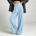 thumbnail image 1 of BRELIL Women Plus Size Wide Leg High Waisted Flowy Trousers with Pockets Casual Office Work Loose Regular Fit Long Pants, Light Blue XL, 1 of 5