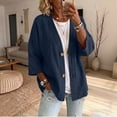 thumbnail image 1 of BRELIL Women's 3/4 Sleeve Button Down Cardigan Open Front Casual Shacket Fall Outfit Loose Knit Top for Women Autumn Vacation, Navy XL, 1 of 8