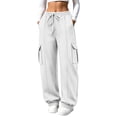 thumbnail image 1 of BRELIL Women's Cargo Pants Drawstring Loose Long Pants Casual Streetwear Lounge Activewear Travel Solid Baggy Trousers, White S, 1 of 6