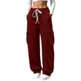 thumbnail image 1 of BRELIL Women's Cargo Pants Drawstring Loose Long Pants Casual Streetwear Lounge Activewear Travel Solid Baggy Trousers, Wine XL, 1 of 6