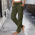 thumbnail image 1 of BRELIL Women's Cargo Pants Drawstring Loose Straight Leg Casual Long Pants Solid Basic Lounge Trousers for Spring Summer Fall Activewear Baggy Athletic Pants, Army Green M, 1 of 6