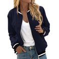 thumbnail image 1 of BRELIL Women's Fall Winter Long Sleeve Zip Up Bomber Jacket Casual Solid Trendy Outerwear Coat, Navy M, 1 of 3