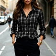 thumbnail image 1 of BRELIL Women's Fall Winter Plaid Button Down Shirt Long Sleeve Casual Loose Collared Top, Black M, 1 of 8