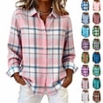 thumbnail image 1 of BRELIL Women's Fall Winter Plaid Long Sleeve Button Up Shirt Casual Collared Tops Loose Fit Outdoor Vacation Outfit, Pink 2XL, 1 of 6
