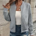 thumbnail image 1 of BRELIL Women's Fall Winter Zip Up Bomber Jacket Long Sleeve Collared Casual Outerwear, Gray L, 1 of 8
