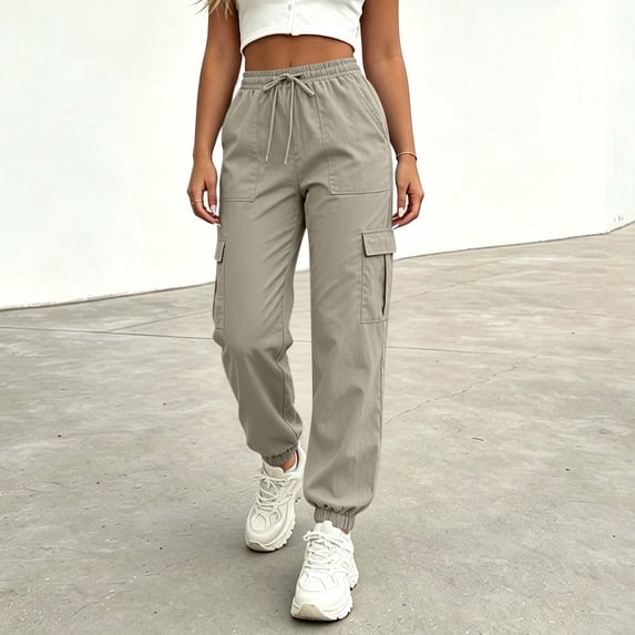 BRELIL Women's High Waisted Cargo Pants Flowy Casual Streetwear Active Long Trousers Workout Baggy Joggers Loose Fit, Gray S