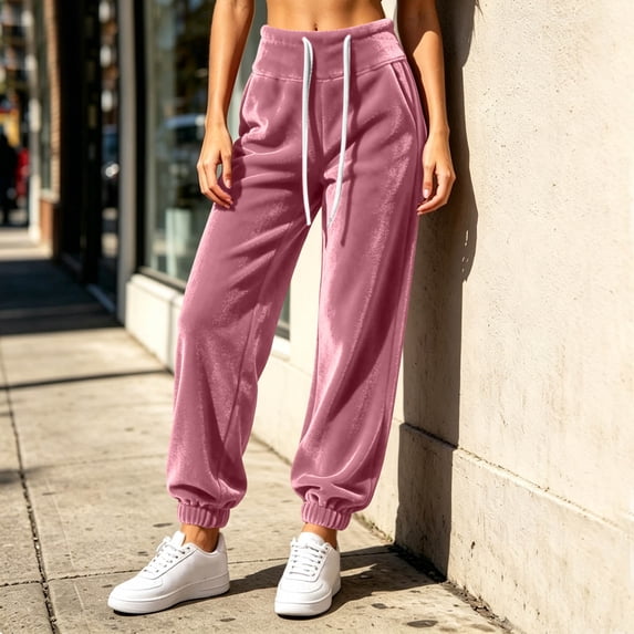 BRELIL Women's High Waisted Sweatpants with Pockets Casual Loose Jogger Pants Solid Fall Winter Lounge Wear Baggy Athletic Trousers Workout, Pink XL