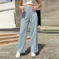 thumbnail image 1 of BRELIL Women's High Waisted Wide Leg Trousers with Pockets Casual Streetwear Long Pants Baggy Loose Fashion Outfits Solid Workout Palazzo, Light Blue 2XL, 1 of 6