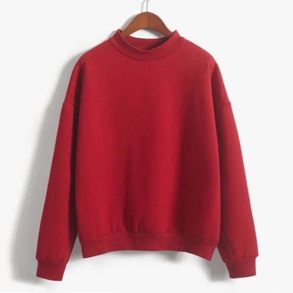 BRELIL Women's Plus Size Crew Neck Sweatshirt Long Sleeve Pullover Casual Solid Fall Winter Tops, Red 2XL