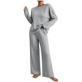 thumbnail image 1 of BRELIL Women's Ribbed Knit Two Piece Lounge Set Round Neck Long Sleeve Pullover Top Wide Leg Pants Casual Loungewear Solid Loose Fall Matching Outfits Travel Tracksuit, Gray L, 1 of 5