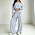 thumbnail image 1 of BRELIL Women's Two Piece Outfits Sets Long Sleeve Crop Top Wide Leg Elastic Waist Pants Casual Lounge Matching Tracksuit Fall Travel Vacation Loungewear, Gray L, 1 of 6