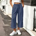 thumbnail image 1 of BRELIL Women's Wide Leg Capri Pants Elastic Waist with Pockets Casual Solid Streetwear Lounge Pants Summer Vacation Outfits, Light Blue L, 1 of 7