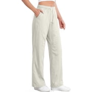 BRELIL Women's Wide Leg Elastic Waist Pants with Pockets Casual Loose Lounge Trousers Streetwear Officewear Activewear Long Pants Fall Winter Fashion Outfits, Beige M