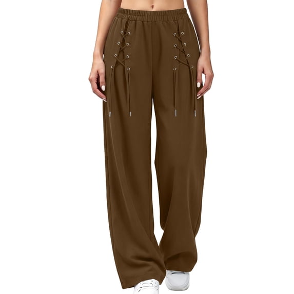 BRELIL Women's Wide Leg High Waisted Flowy Casual Solid Lounge Pants Streetwear Palazzo Trousers Baggy Long Pants for Daily Wear Fall Outfits, Brown S