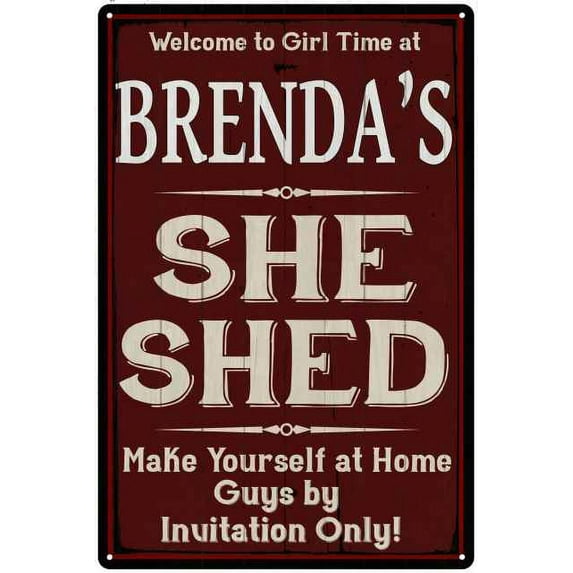 BRENDA'S She Shed Red Sign Lady Cave 8 x 12 High Gloss Metal 208120088034