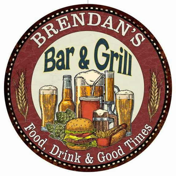 BRENDAN'S Bar and Grill 14" Round Metal Sign Kitchen Wall Decor 100140020376