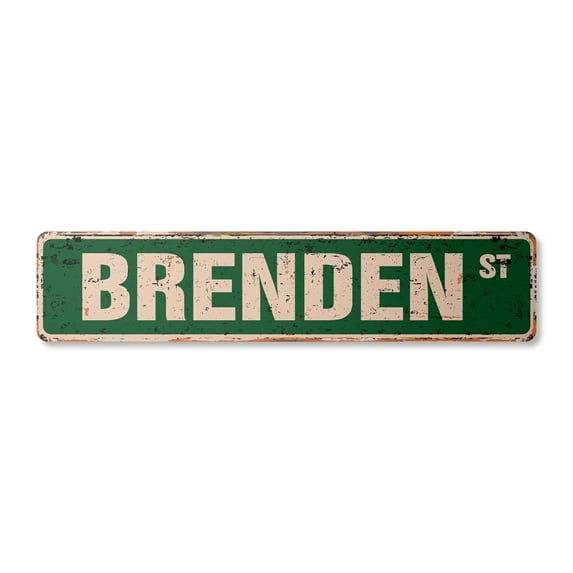 BRENDEN Vintage Aluminum Street Sign Childrens Name Room Metal Sign rustic metal tin | Indoor/Outdoor | 24" Wide