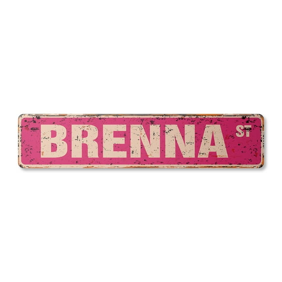 BRENNA Vintage Aluminum Street Sign Childrens Name Room Metal Sign rustic metal tin | Indoor/Outdoor |  18" Wide