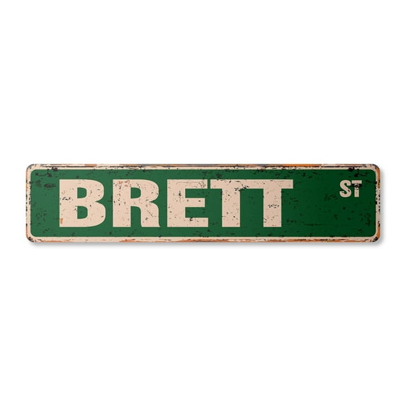 BRETT Vintage Aluminum Street Sign Childrens Name Room Metal Sign rustic metal tin | Indoor/Outdoor |  30" Wide