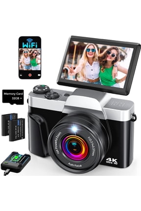 Digital Camera 4K 64MP WiFi Vlogging Camera for YouTube with 32GB SD Card 16X Zoom Video Camaras with 3"180 Flip Screen
