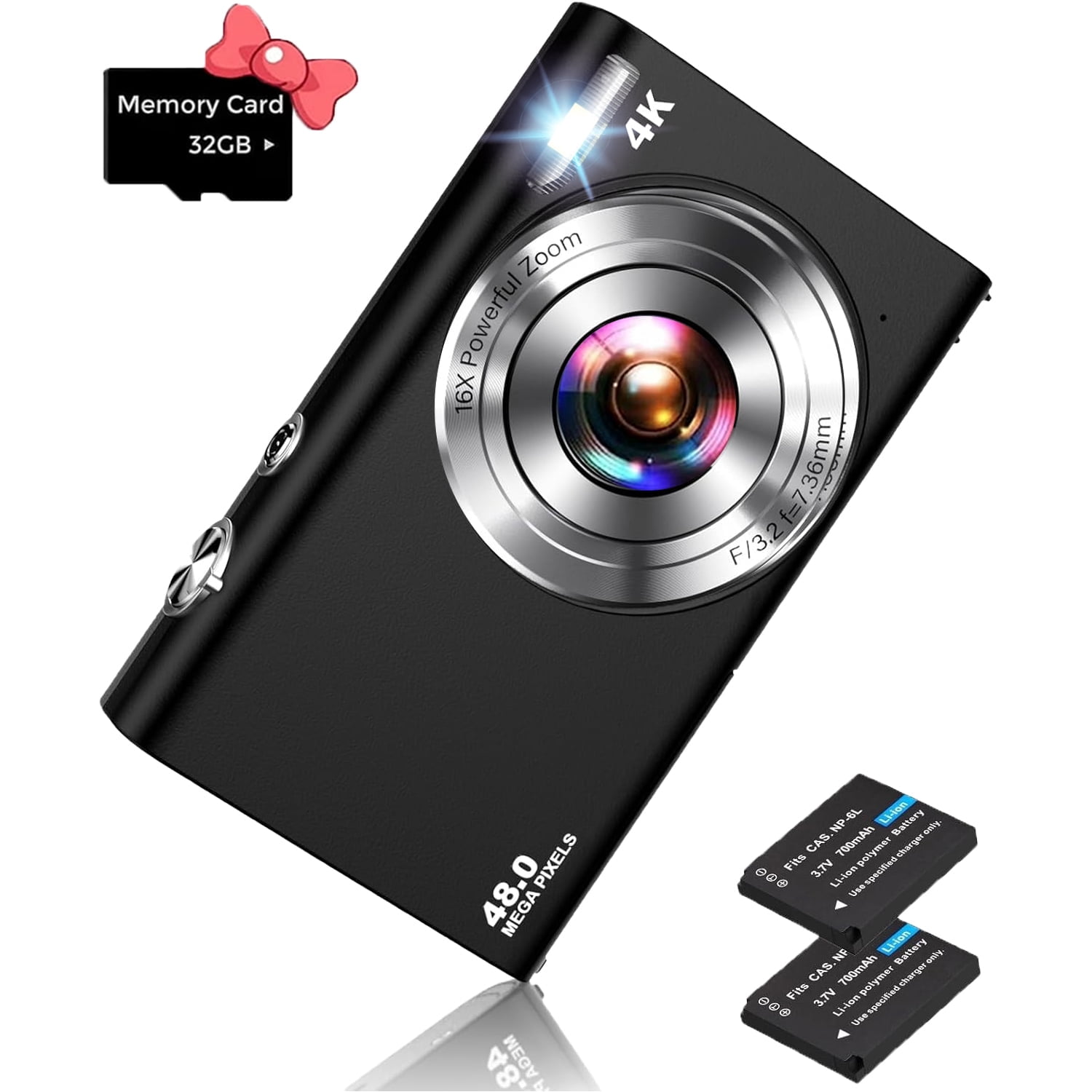 BREWENE Digital Camera 4K Autofocus Vlogging Camera for YouTube with 32GB Card,48MP UHD 16X Digital Zoom Point and Shoot Camera for Photography