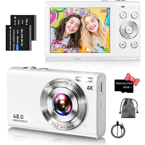 BREWENE Digital Camera 4K Autofocus Vlogging Camera for YouTube with 32GB Card,48MP UHD 16X Digital Zoom Point and Shoot Camera for Photography