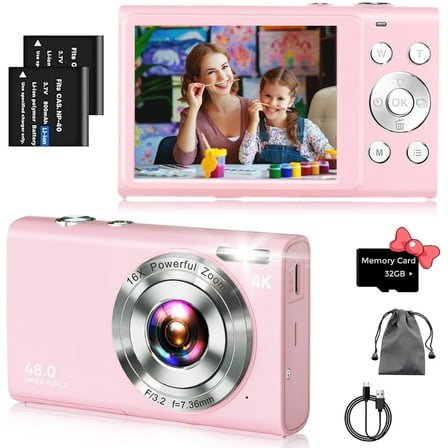 BREWENE Digital Camera 4K Autofocus Vlogging Camera for YouTube with 32GB Card,48MP UHD 16X Digital Zoom Point and Shoot Camera for Photography