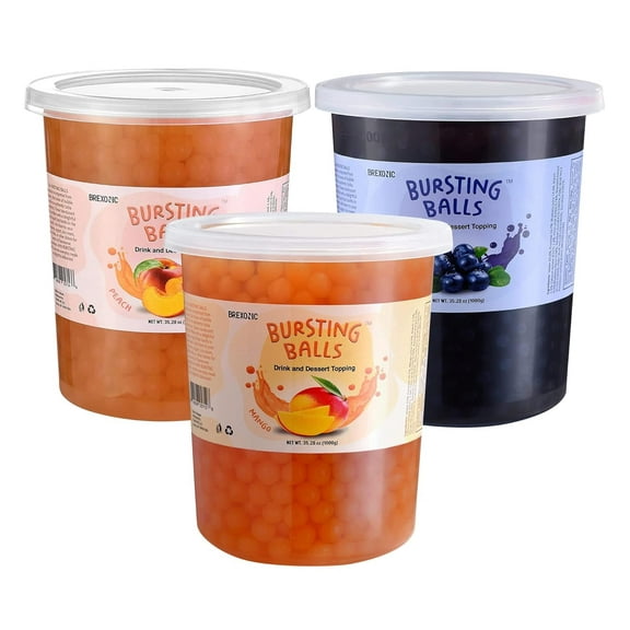 BREXONIC Bursting Boba Pearls Mango, Blueberry, & Peach Tapioca Pearls for Bubble Tea & Desserts, 2 Lbs 3-Pack