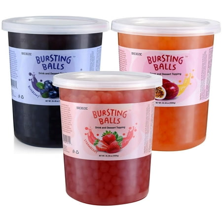 BREXONIC Bursting Boba Pearls Passion Fruit, Blueberry, & Strawberry Tapioca Pearls for Bubble Tea & Desserts, 2 Lbs 3-Pack