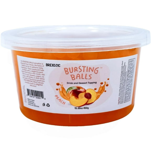 BREXONIC Bursting Boba Pearls Peach Tapioca Pearls for Bubble Tea & Desserts, 1 Lb (Peach)