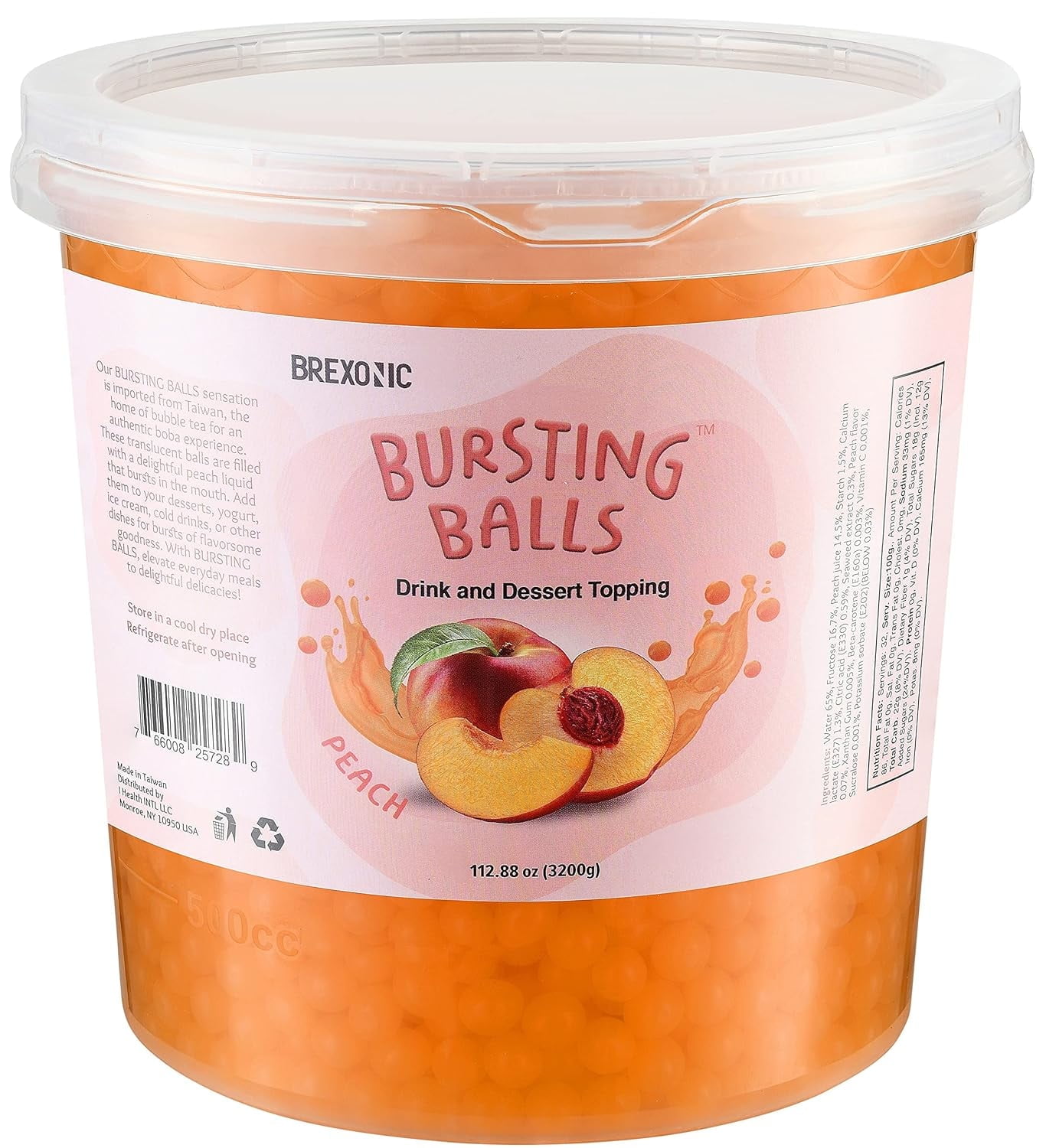 BREXONIC Bursting Boba Pearls Peach Tapioca Pearls for Bubble Tea & Desserts, 7 Lbs