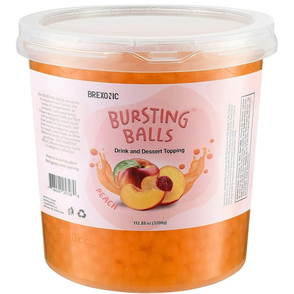 BREXONIC Bursting Boba Pearls Peach Tapioca Pearls for Bubble Tea & Desserts, 7 Lbs