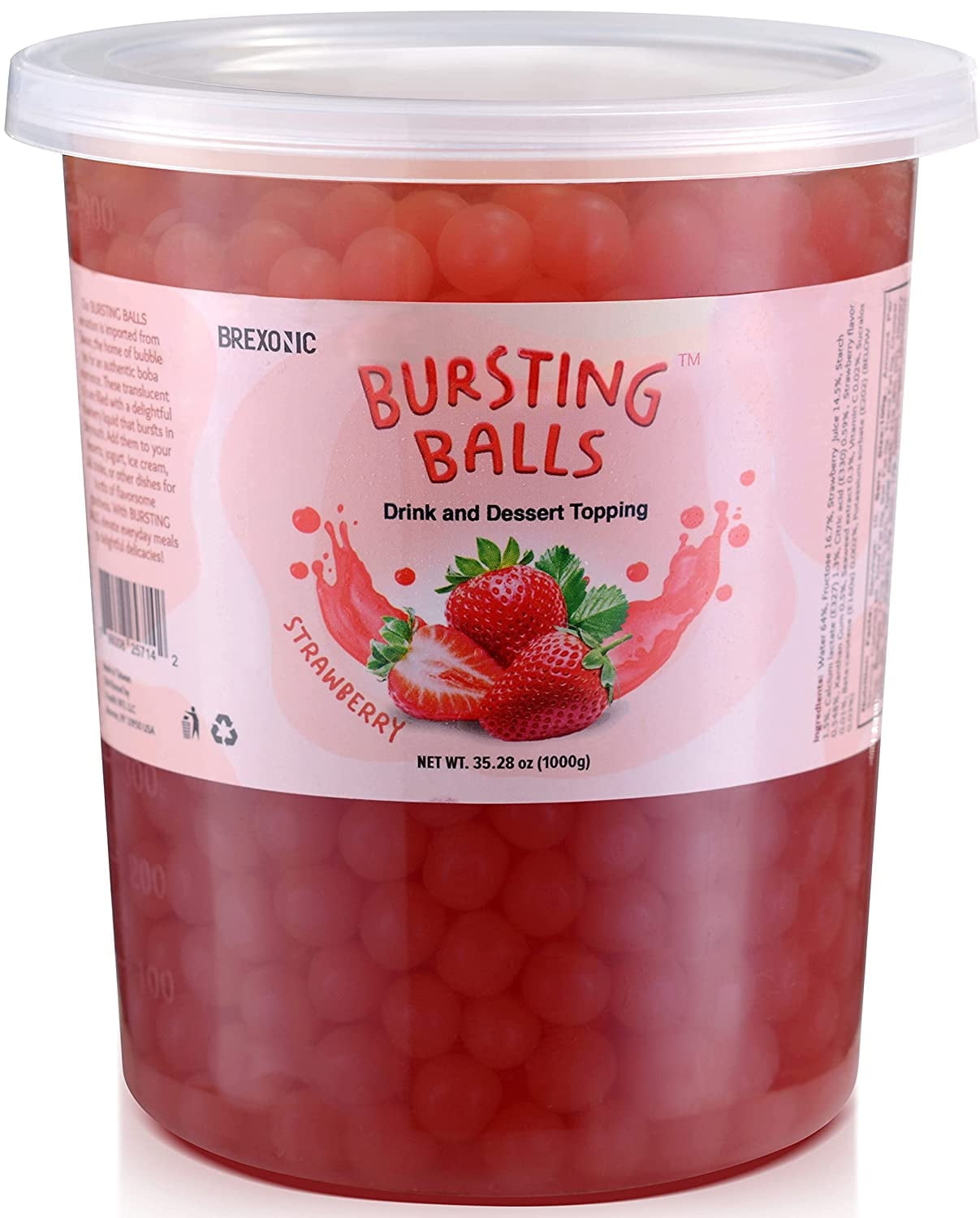 BREXONIC Bursting Boba Pearls Strawberry Tapioca Pearls for Bubble Tea & Desserts, 2 Lbs