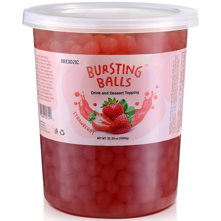 BREXONIC Boba Pearls Popping Bursting Boba Tapioca Pearls for Bubble Tea Strawberry 2 lb 1 Pack