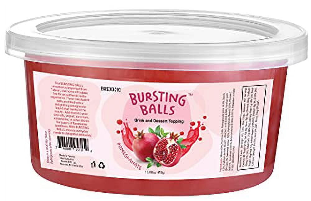 BREXONIC Popping Boba Pearls Bursting Tea Balls Drink & Dessert Topping Strawberry Mango Blueberry Passion Fruit Flavored Bubble Tea Pearls 2 LB (Pomegranate, 1 LB (Pack of 1))