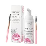 BREYLEE Rose Eyelash Extension Cleanser Shampoo Eyelash Extension Foam & Brushes Eyelid Cleanser for Makeup Remover
