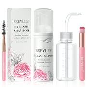 BREYLEE Rose Eyelash Extensions Shampoo 60ml+Rinse Bottle+Wand+Brush Eyelash Cleanser Eyelash Wash Lash Bath Lash Cleaner