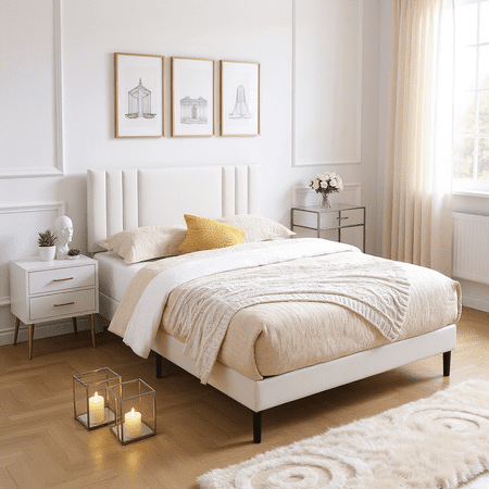 BRGMAUS King Size Platform Bed Frame with Upholstered Headboard, High-Quality Faux Leather Bed Frame with 12 Wood Slats & Center Support Leg, Adjustable Headboard, Waterproof Easy Clean